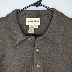 Vintage Eddie Bauer 1/4 Button Collared Sweater Mens Brown Pullover - Size L